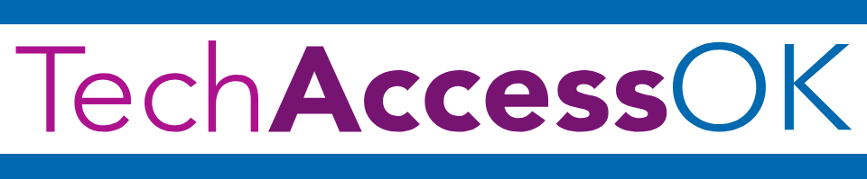 TechAccess OK logo, the words TechAccess OK in purple, pink, and blues